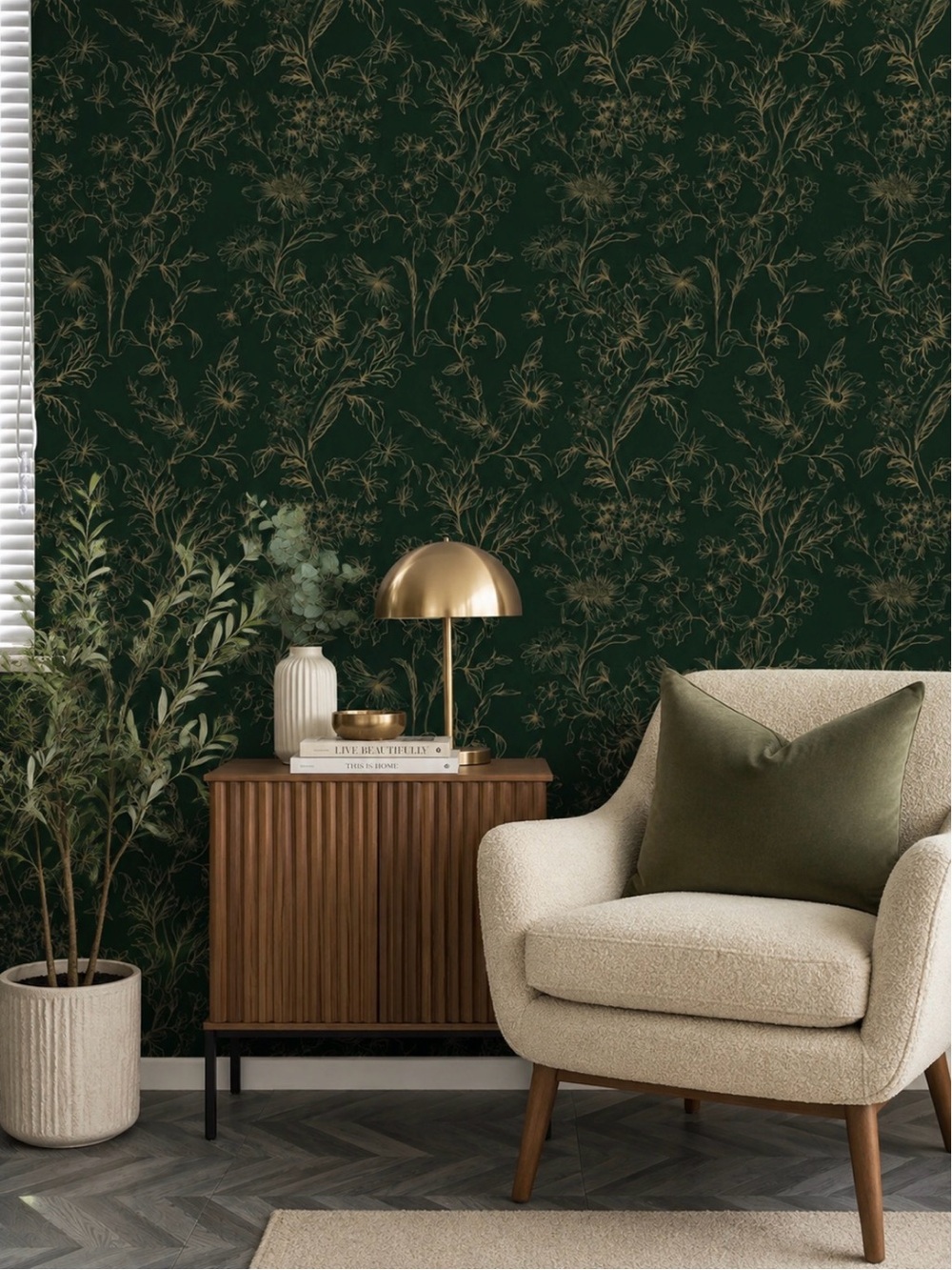17.3 ''x197'' Floral Peel and Stick Wallpaper Gold and Green Contact Paper